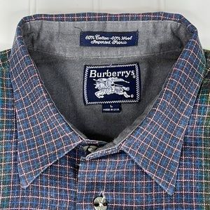 Burberrys Gray Plaid Button Down Shirt Size Large